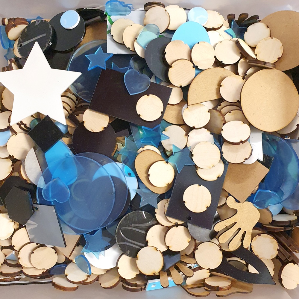 400g+ Box Of Mixed Shapes  - Acrylic & Wood